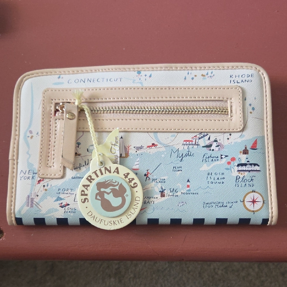 Spartina 449 Coastal Map Wallet in Blue and Cream NWT